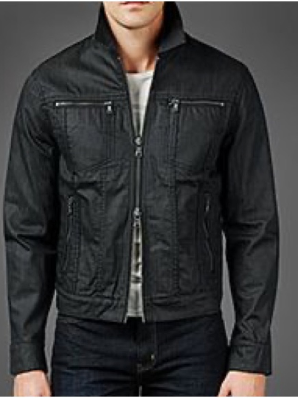 John Varvatos Waxed Denim Full Zip Jacket Men's XL